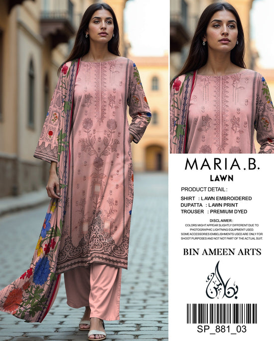 EMB 3 Piece Pink Suit | Lawn Stuff By MARIA.B.