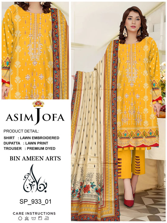 EMB 3 Piece Yellow Suit | Lawn Stuff By Asim Jofa