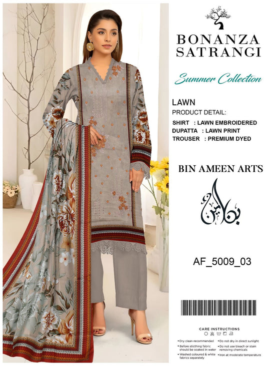 EMB 3 Piece Grey Suit | Lawn Stuff By BONANZA SATRANGI