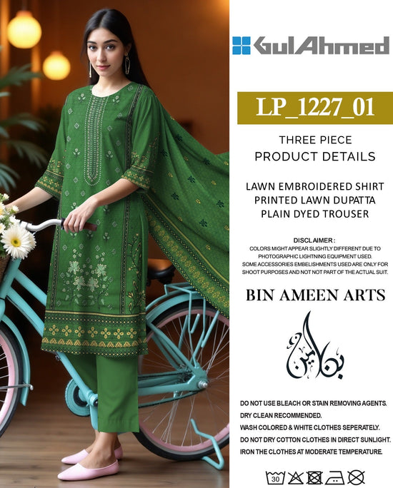 EMB 3 Piece Green Suit | Lawn Stuff By Gul Ahmed