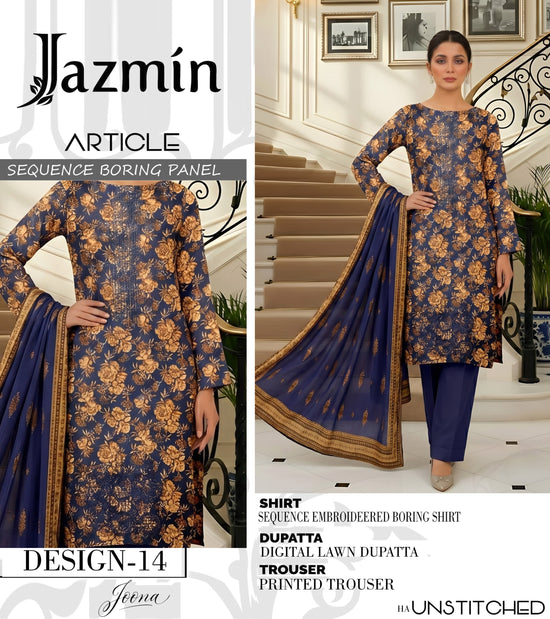 EMB 3 Piece Blue Suit | Lawn Stuff By Jazmin