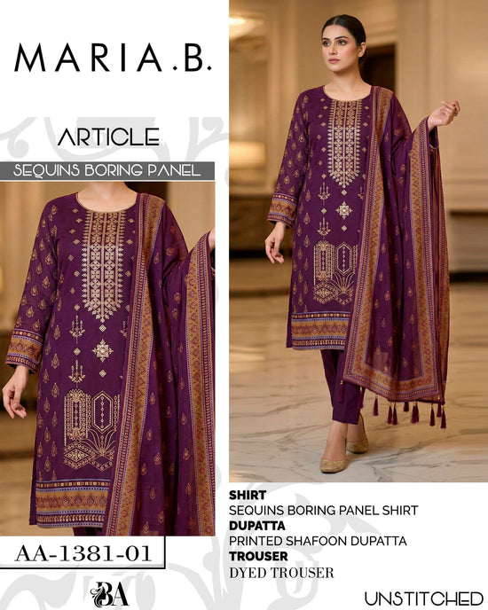 EMB 3 Piece Purple Suit | Lawn Stuff By MARIA B