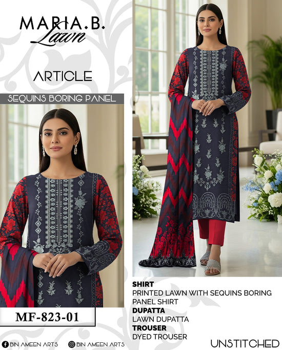 EMB 3 Piece Red Suit | Lawn Stuff By MARIA B