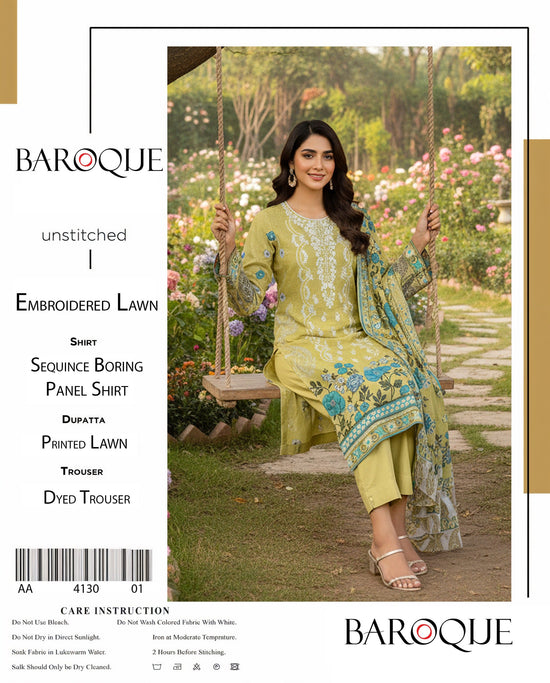 EMB 3 Piece Green Suit | Lawn Stuff By BAROQUE