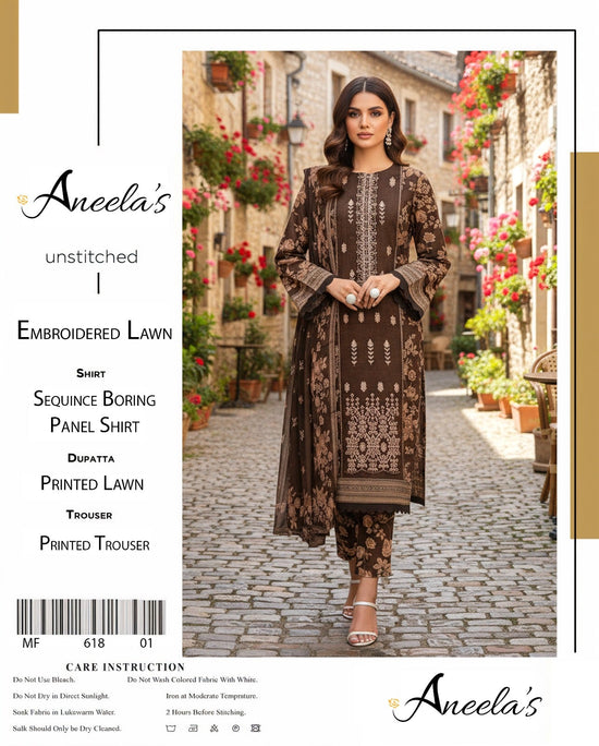 EMB 3 Piece Brown Suit | Lawn Stuff By ANEELAS