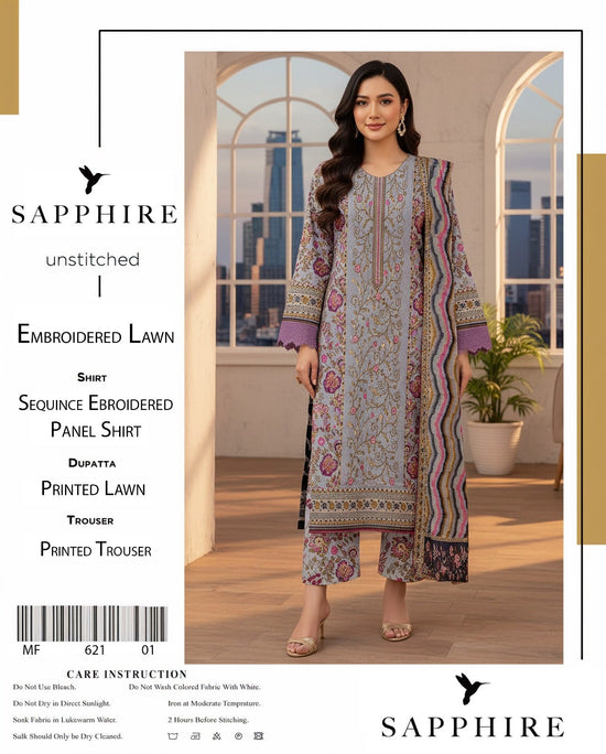 EMB 3 Piece Grey Suit | Lawn Stuff By SAPPHIRE
