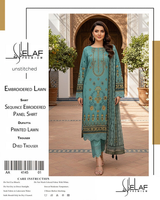 EMB 3 Piece Green Suit | Lawn Stuff By ELAF