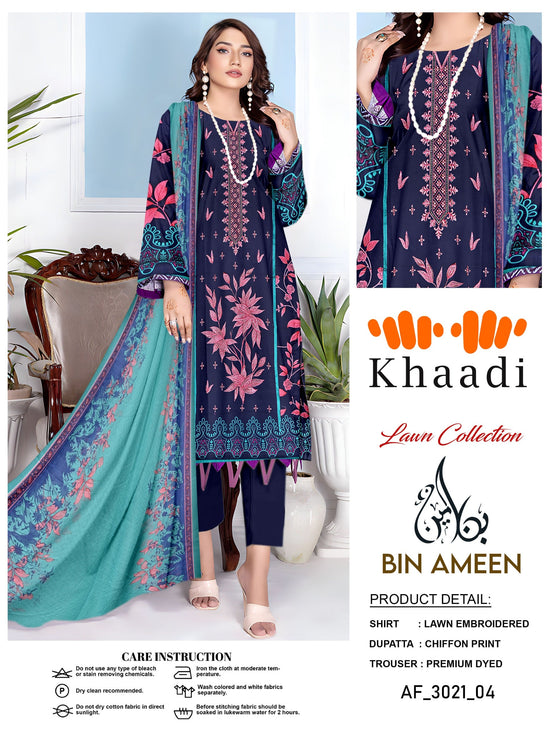 EMB 3 Piece Blue Suit | Lawn Stuff By KHAADI