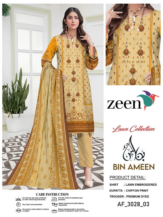 EMB 3 Piece Yellow Suit | Lawn Stuff By ZEEN