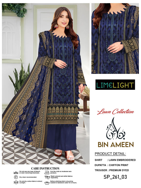 EMB 3 Piece Blue Suit | Lawn Stuff By LIMELIGHT