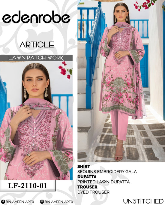 EMB 3 Piece Pink Suit | Lawn Stuff By EDENROBE