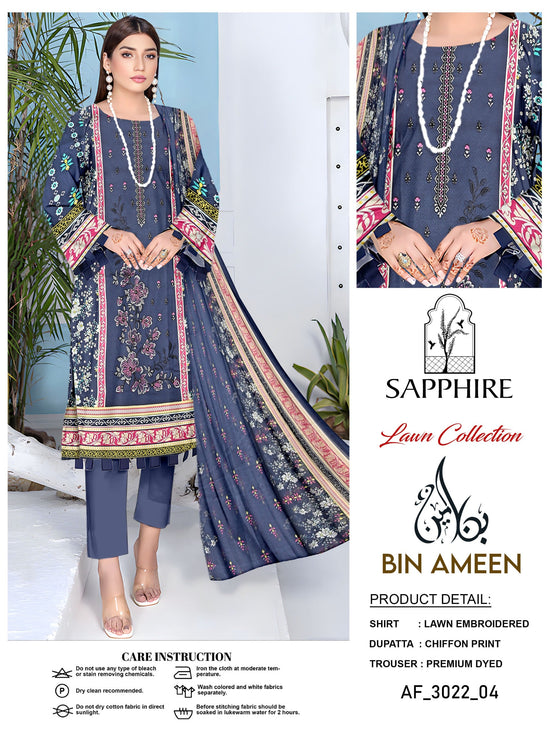 EMB 3 Piece Blue Suit | Lawn Stuff By SAPPHIRE