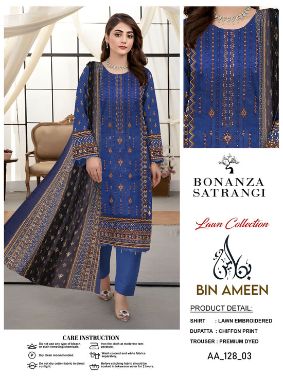 EMB 3 Piece Blue Suit | Lawn Stuff By BONANZA SATRANGI