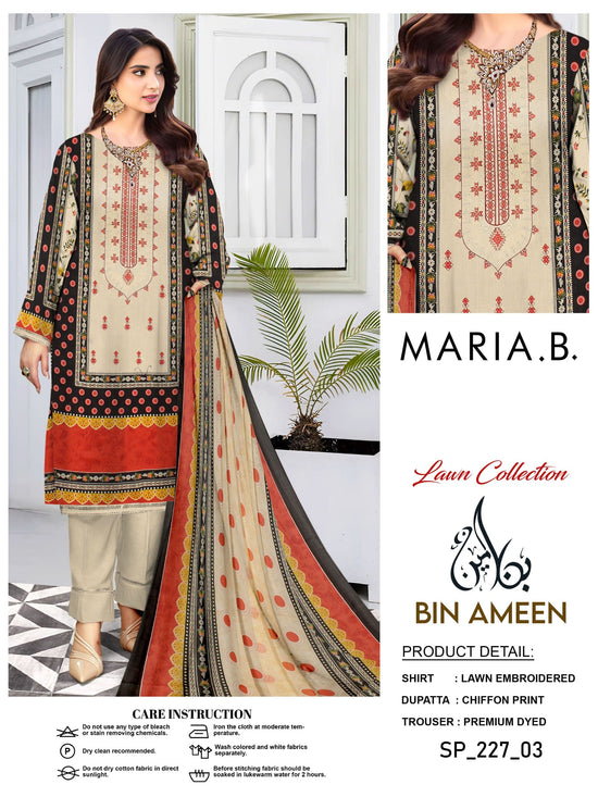 EMB 3 Piece Skin Suit | Lawn Stuff By MARIA B
