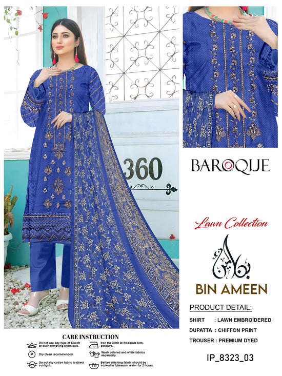 EMB 3 Piece Blue Suit | Lawn Stuff By BAROQUE