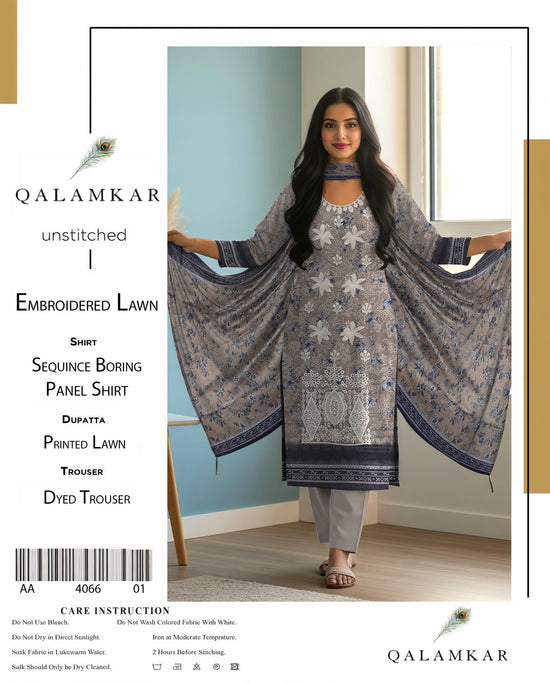 EMB 3 Piece Grey Suit | Lawn Stuff By QALAMKAR