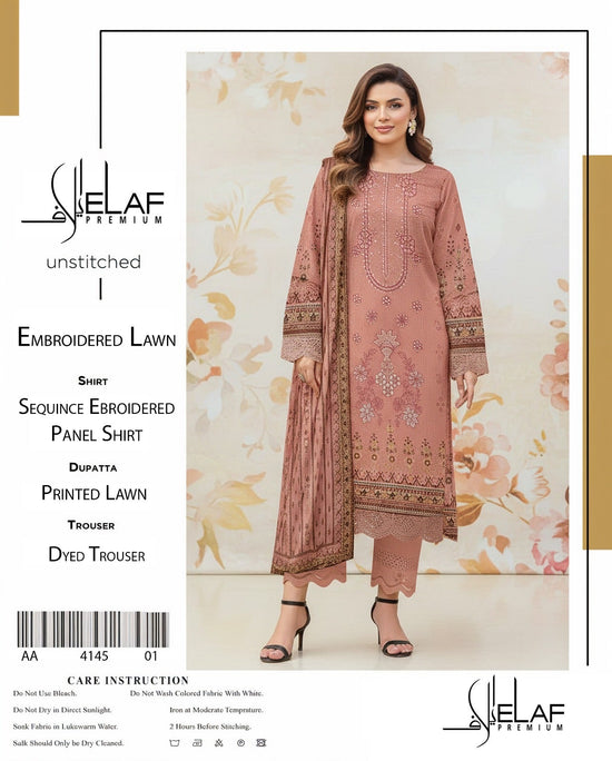 EMB 3 Piece Brown Suit | Lawn Stuff By ELAF