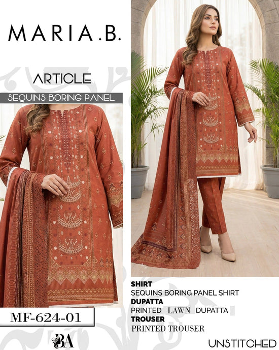 EMB 3 Piece Orange Suit | Lawn Stuff By MARIA B