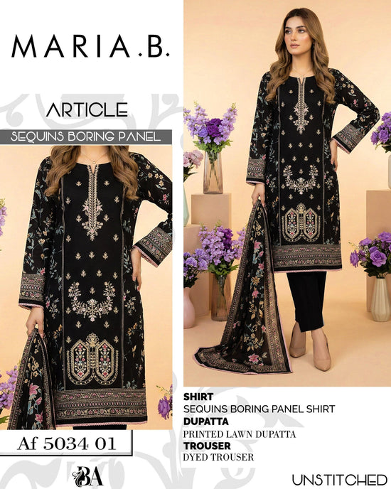 EMB 3 Piece Black Suit | Lawn Stuff By Maria.B