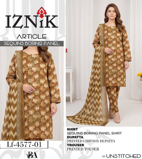 EMB 3 Piece Green Suit | Lawn Stuff By IZNIK