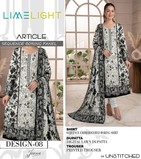 EMB 3 Piece White Suit | Lawn Stuff By LIMELIGHT