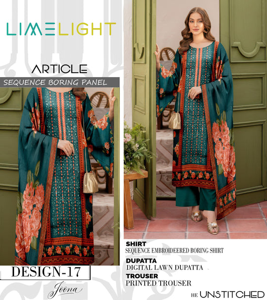 EMB 3 Piece Green Suit | Lawn Stuff By LIMELIGHT