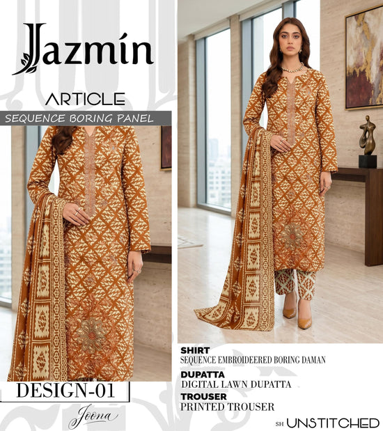EMB 3 Piece Mustard Suit | Lawn Stuff By Jazmin