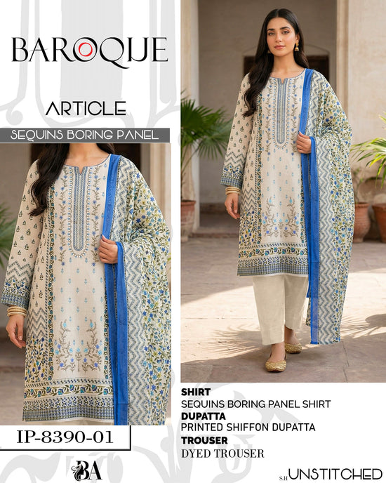 EMB 3 Piece Skin Suit | Lawn Stuff By Baroque