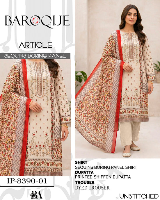 EMB 3 Piece Skin Suit | Lawn Stuff By Baroque