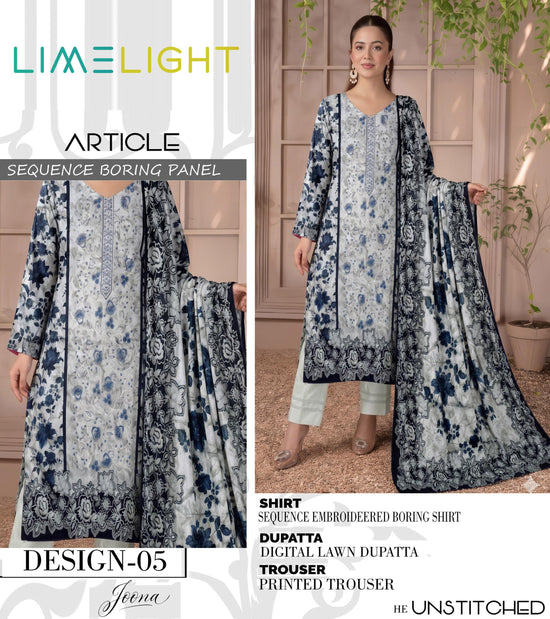 EMB 3 Piece White Suit | Lawn Stuff By LIMELIGHT