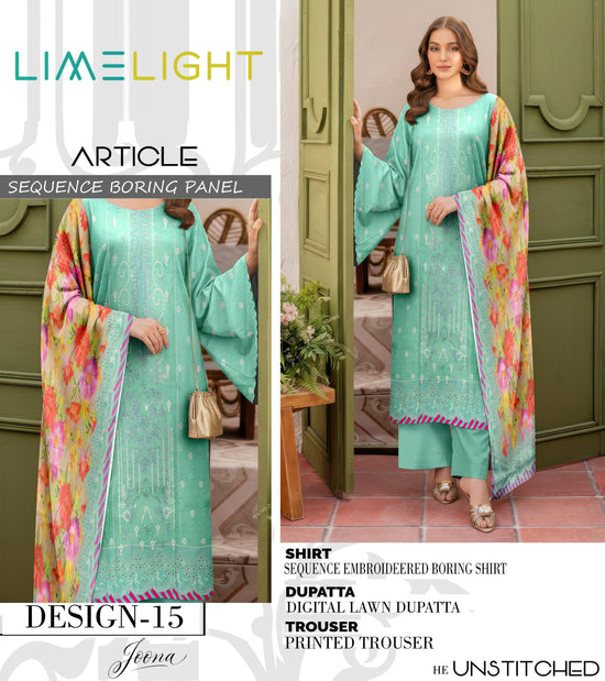 EMB 3 Piece Sea Green Suit | Lawn Stuff By LIMELIGHT